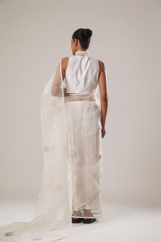 White floral organza saree | ATBW