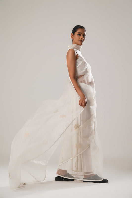 White floral organza saree | ATBW