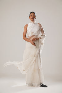 White floral organza saree | ATBW