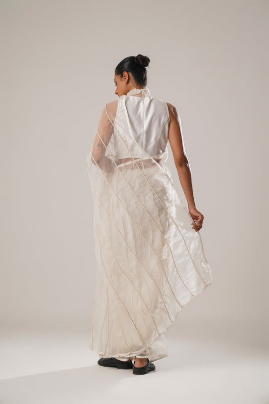 MJ White dori saree | ATBW