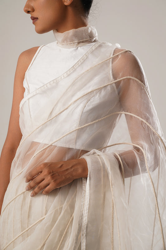 MJ White dori saree | ATBW