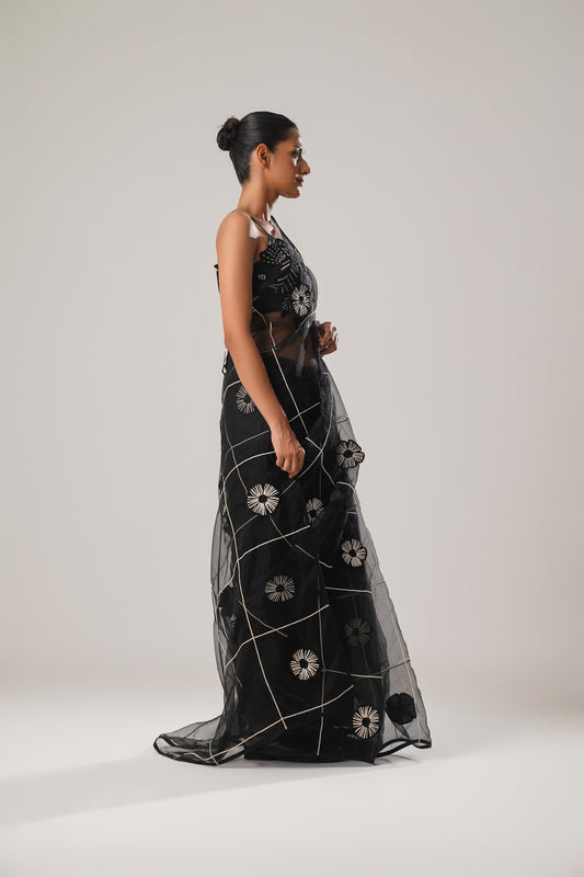 MJ Floral Saree (Black) | ATBW