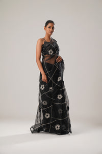 MJ Floral Saree (Black) | ATBW
