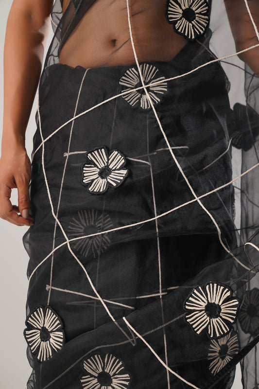 MJ Floral Saree (Black) | ATBW