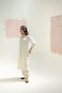 Mia Slim Kurta and Hand embroidered Pants - White | Prahnaaya