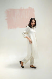 Mia Slim Kurta and Hand embroidered Pants - White | Prahnaaya