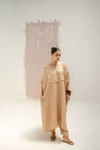 Longline Kaftan Kurta with Pants - Beige | Prahnaaya