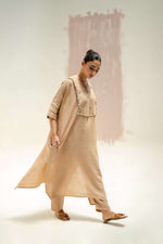 Longline Kaftan Kurta with Pants - Beige | Prahnaaya