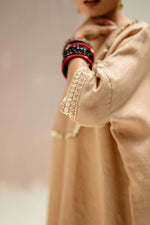 Longline Kaftan Kurta with Pants - Beige | Prahnaaya