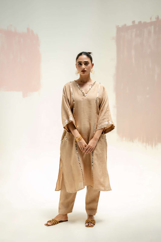 Aaram Choga Kurta with Pants - Beige | Prahnaaya