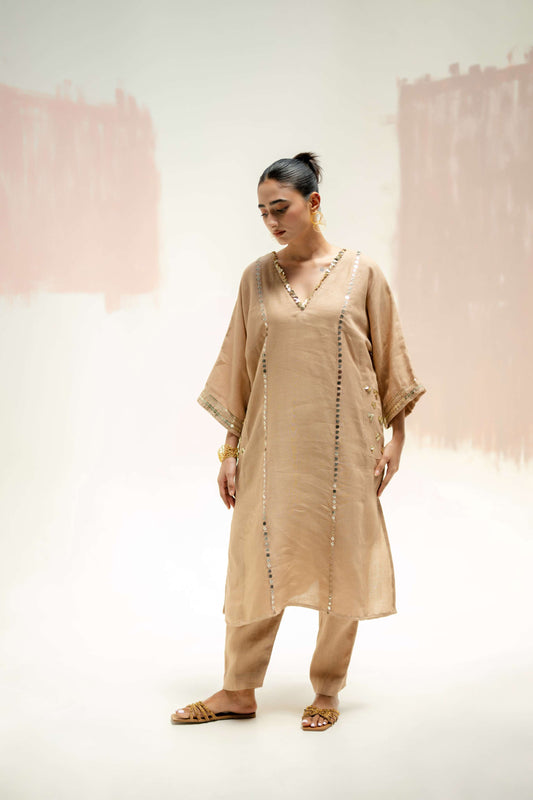 Aaram Choga Kurta with Pants - Beige | Prahnaaya