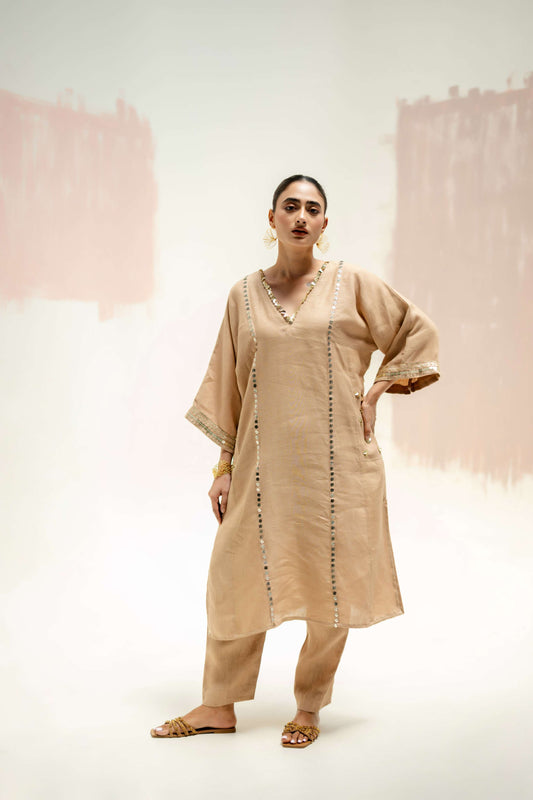 Aaram Choga Kurta with Pants - Beige | Prahnaaya