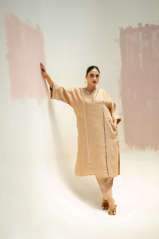 Aaram Choga Kurta with Pants - Beige | Prahnaaya
