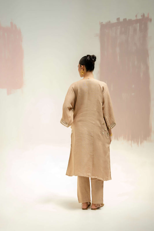 Aaram Choga Kurta with Pants - Beige | Prahnaaya