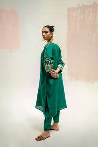 Chamakeen Antifit Linen Kurta with Pants - Green | Prahnaaya
