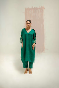 Chamakeen Antifit Linen Kurta with Pants - Green | Prahnaaya