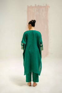 Chamakeen Antifit Linen Kurta with Pants - Green | Prahnaaya