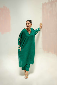 Star Antifit Linen Kurta with Pants - Green | Prahnaaya