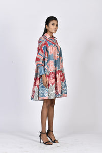 Short tiered dress (Coral) | Soham Earth