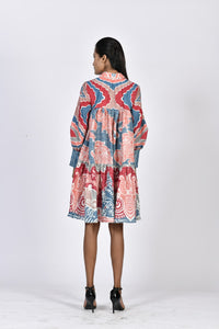 Short tiered dress (Coral) | Soham Earth