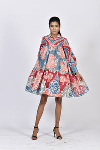 Short tiered dress (Coral) | Soham Earth