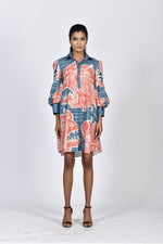 Coral & blue short tunic dress | Soham Earth