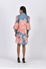 Coral & blue short tunic dress | Soham Earth