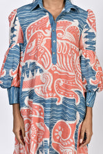 Coral & blue short tunic dress | Soham Earth