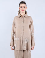 Linen Khakhi Patti and Sequin Work set | Linen Bloom