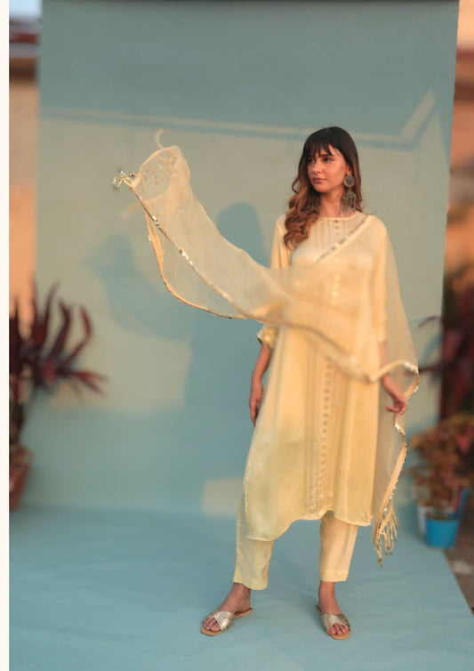 Saba Yellow Kurta Set with Pant & Dupatta | Prahnaaya