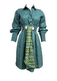 TEAL RUCHED SHIRT DRESS IN TESSERA | CUIN