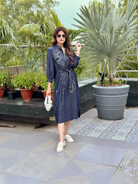 Midnight Geometry Embroidered Cotton Dress | Puja Agarwal