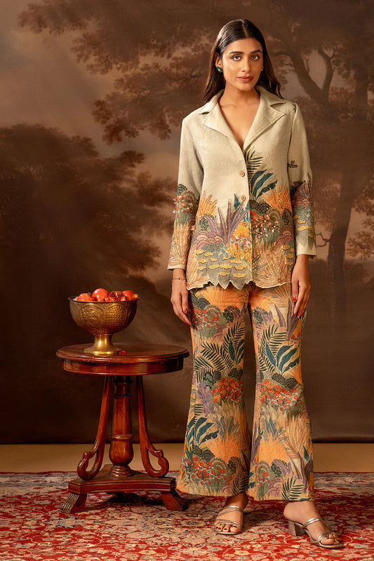 Green Kaira Embroidered Blazer set | Soup by Sougat Paul