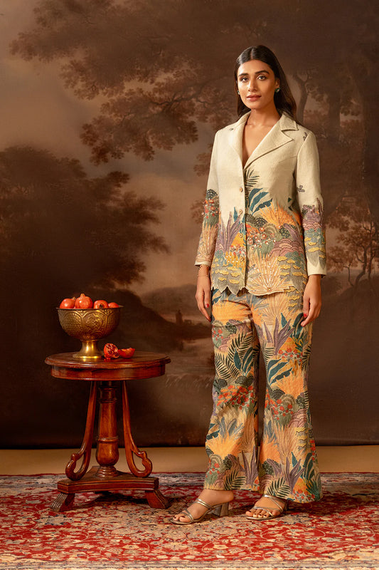 Green Kaira Embroidered Blazer set | Soup by Sougat Paul