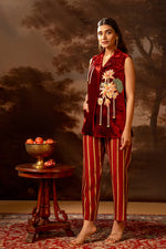 Red Aarani appliqué blazer set | Soup by Sougat Paul