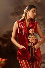 Red Aarani appliqué blazer set | Soup by Sougat Paul
