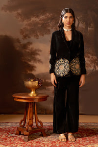 Black Eraya appliqué blazer set | Soup by Sougat Paul