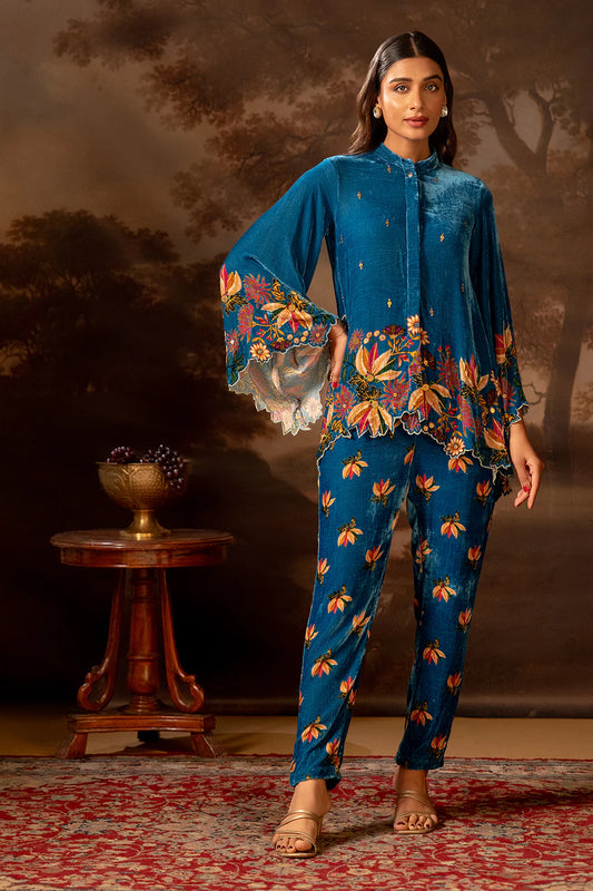 Blue Aarani Embellished Shirt co-ord set | Soup by Sougat Paul