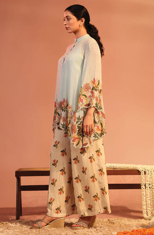 Blue Aarani embellished co-ord set | Soup by Sougat Paul