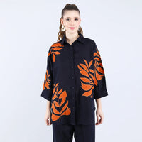 Navy and Orange Shirt | Linen Bloom