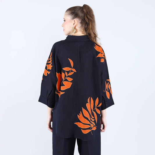 Navy and Orange Shirt | Linen Bloom