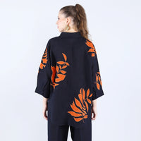 Navy and Orange Shirt | Linen Bloom