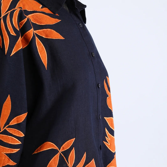 Navy and Orange Shirt | Linen Bloom