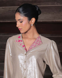 Nirvi Brown Shimmer Co-ord Set | AMBR