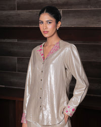 Nirvi Brown Shimmer Co-ord Set | AMBR