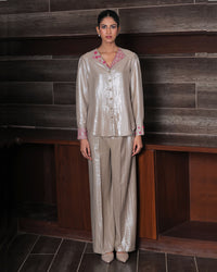 Nirvi Brown Shimmer Co-ord Set | AMBR