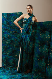Wrap Style Stiched Saree with Corset | Akanksha Mago