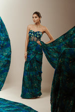 Wrap Style Stiched Saree with Corset | Akanksha Mago