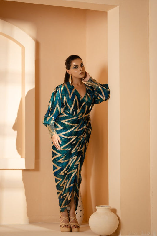 Abstract Ankle Drape Dress | Akanksha Mago