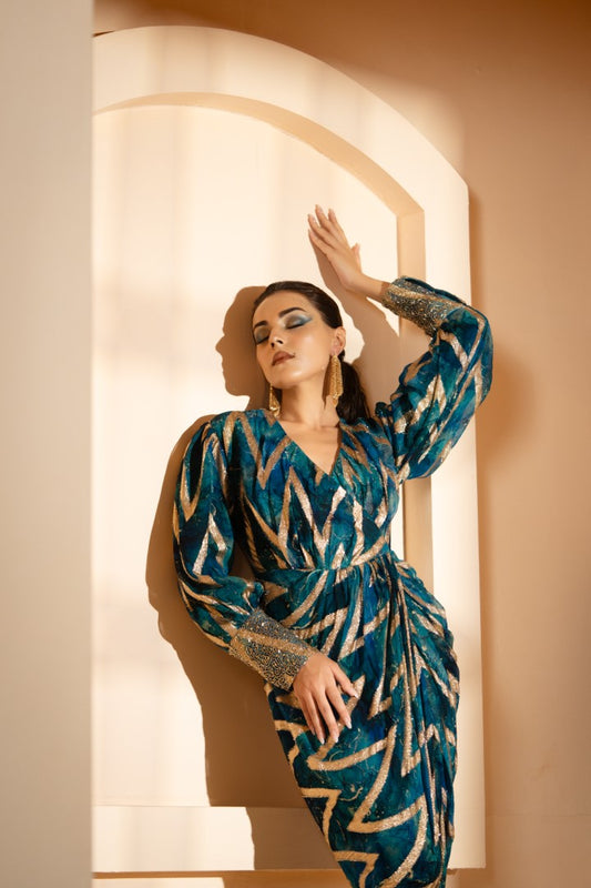 Abstract Ankle Drape Dress | Akanksha Mago